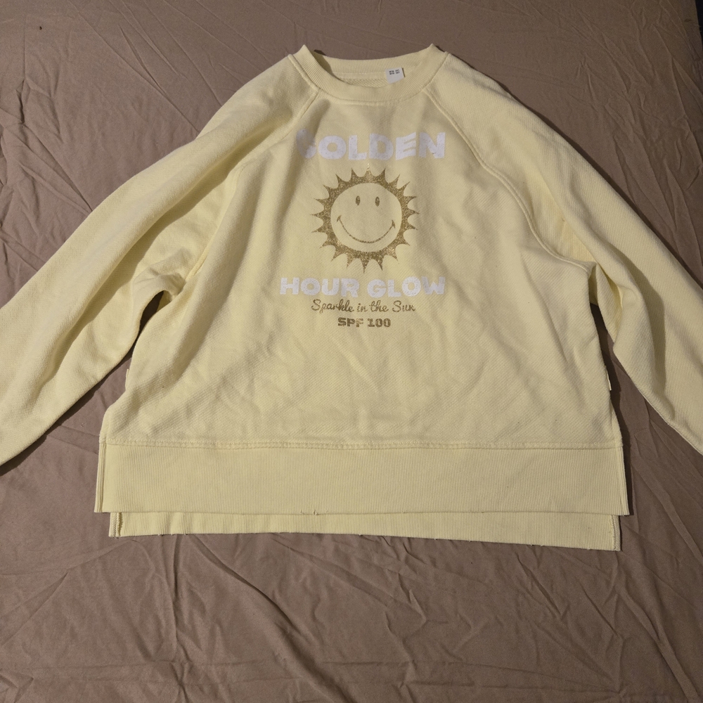 aerie Pale Yellow Smiley Sun Crewneck Sweatshirt